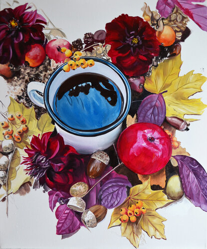 Autumn mulled wine with asters von Valeria Radzievska, Malerei kaufen auf Select