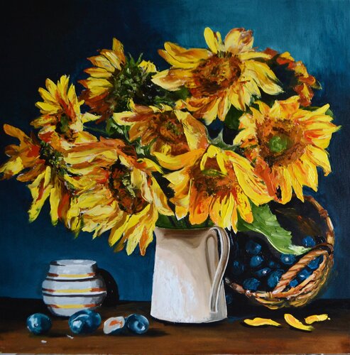 Sunflowers and Plums von Valeria Radzievska, Malerei kaufen auf Select