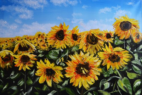 Sunflowers under the Ukrainian Sky by Valeria Radzievska, Painting for Sale on Select