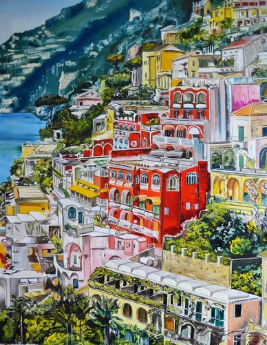 Positano: Rainbow City by Valeria Radzievska, Painting for Sale on Select