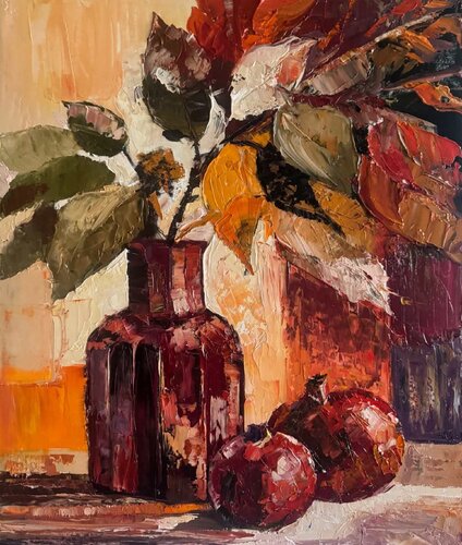 Burgundy with Pomegranates von Valeria Radzievska, Malerei kaufen auf Select