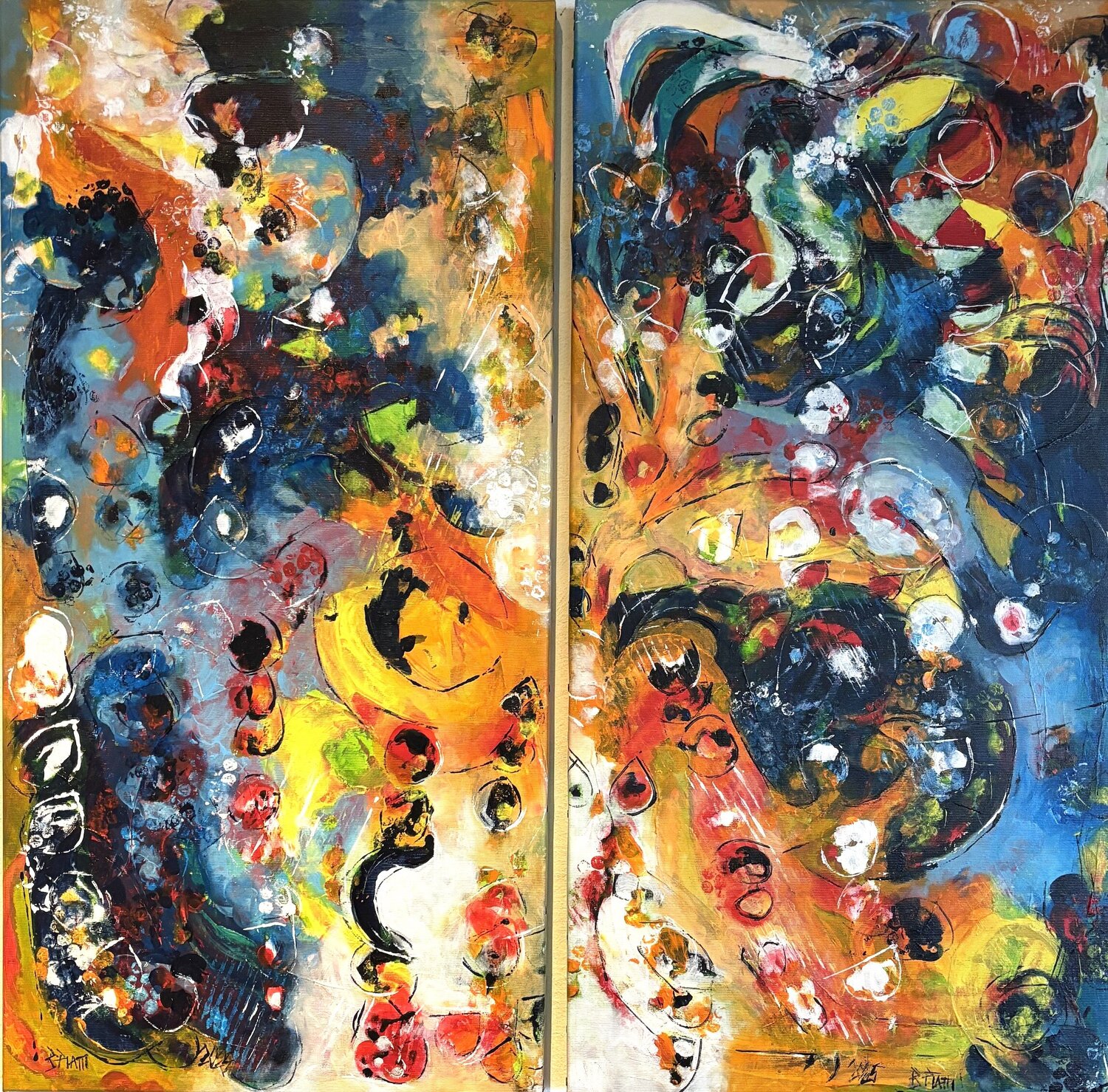 "L'union de mer & montagne" diptyque Barbara Piatti Original painting for sale