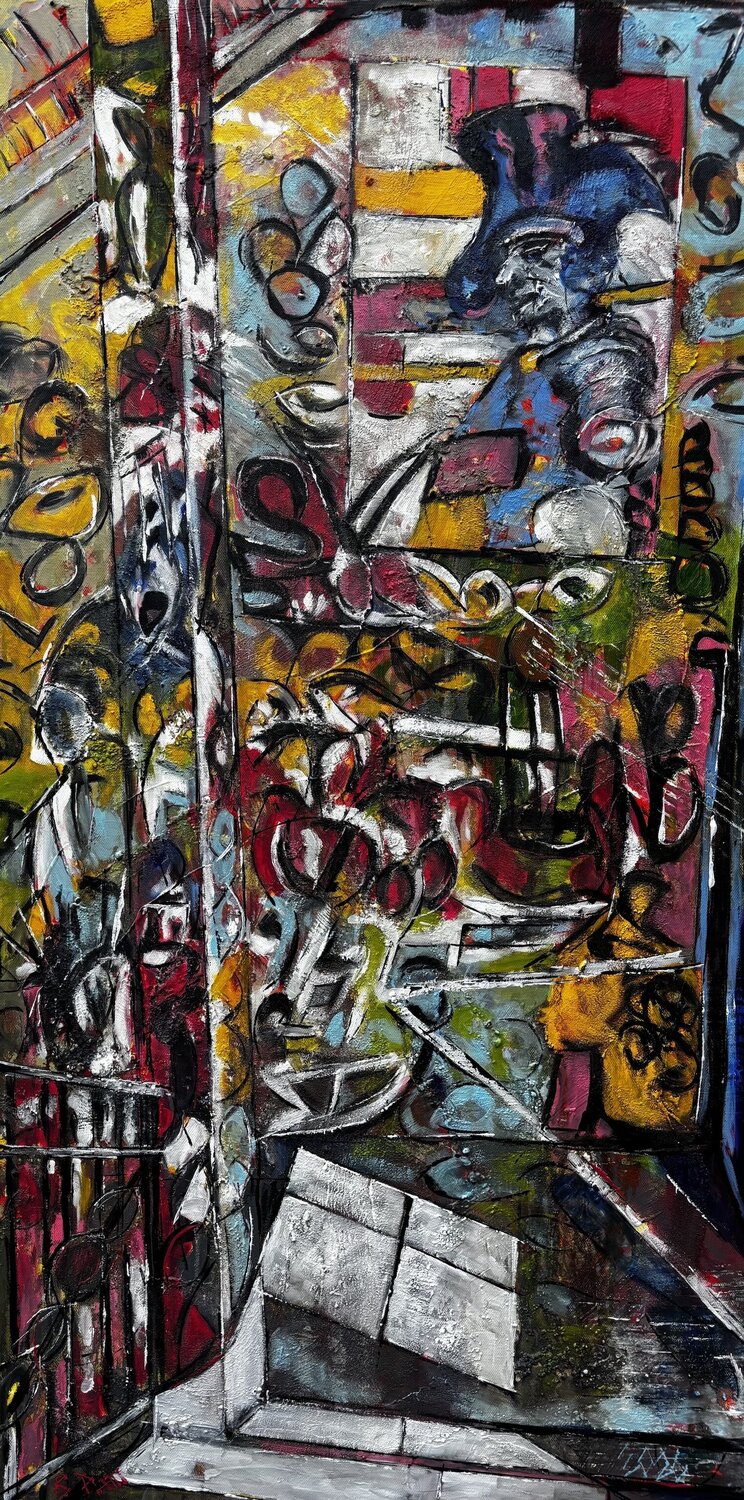 "Autorité fragmentée - Bicorne & Béton" Barbara Piatti Original painting for sale