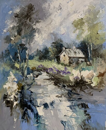 Quiet morning, forest cabin. by Vita Schagen, Painting for Sale on Select