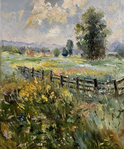 Wildflower Meadow landscape. by Vita Schagen, Painting for Sale on Select