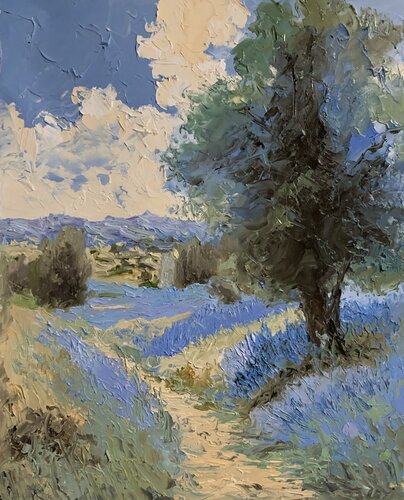 Lavender Field Landscape. by Vita Schagen, Painting for Sale on Select
