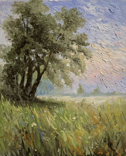 Wildflower Meadow Tree Landscape. by Vita Schagen, Painting for Sale on Select