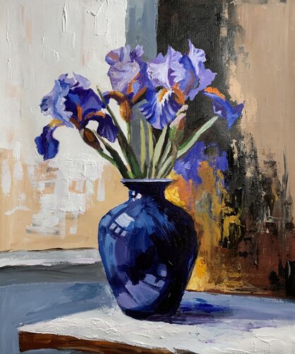Purple Iris Still Life by Vita Schagen, Painting for Sale on Select