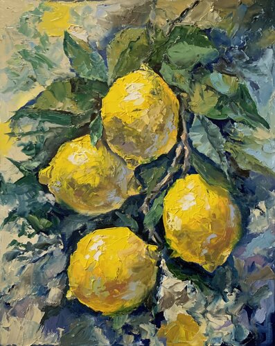Lemon Branch in summer garden. by Vita Schagen, Painting for Sale on Select