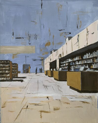 Public Library Aisles in Blue Light. von Vita Schagen, Malerei kaufen auf Select
