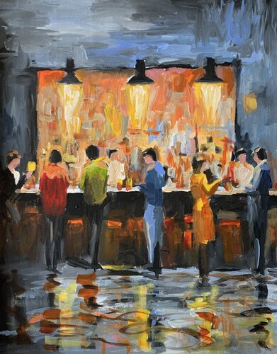 Busy Evening at the Bar. by Vita Schagen, Painting for Sale on Select