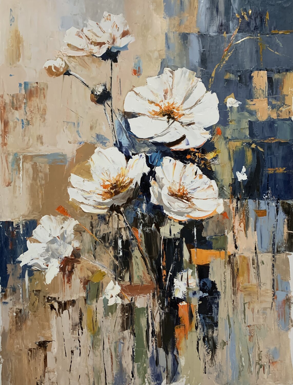 White flowers abstraction. Vita Schagen Original painting for sale