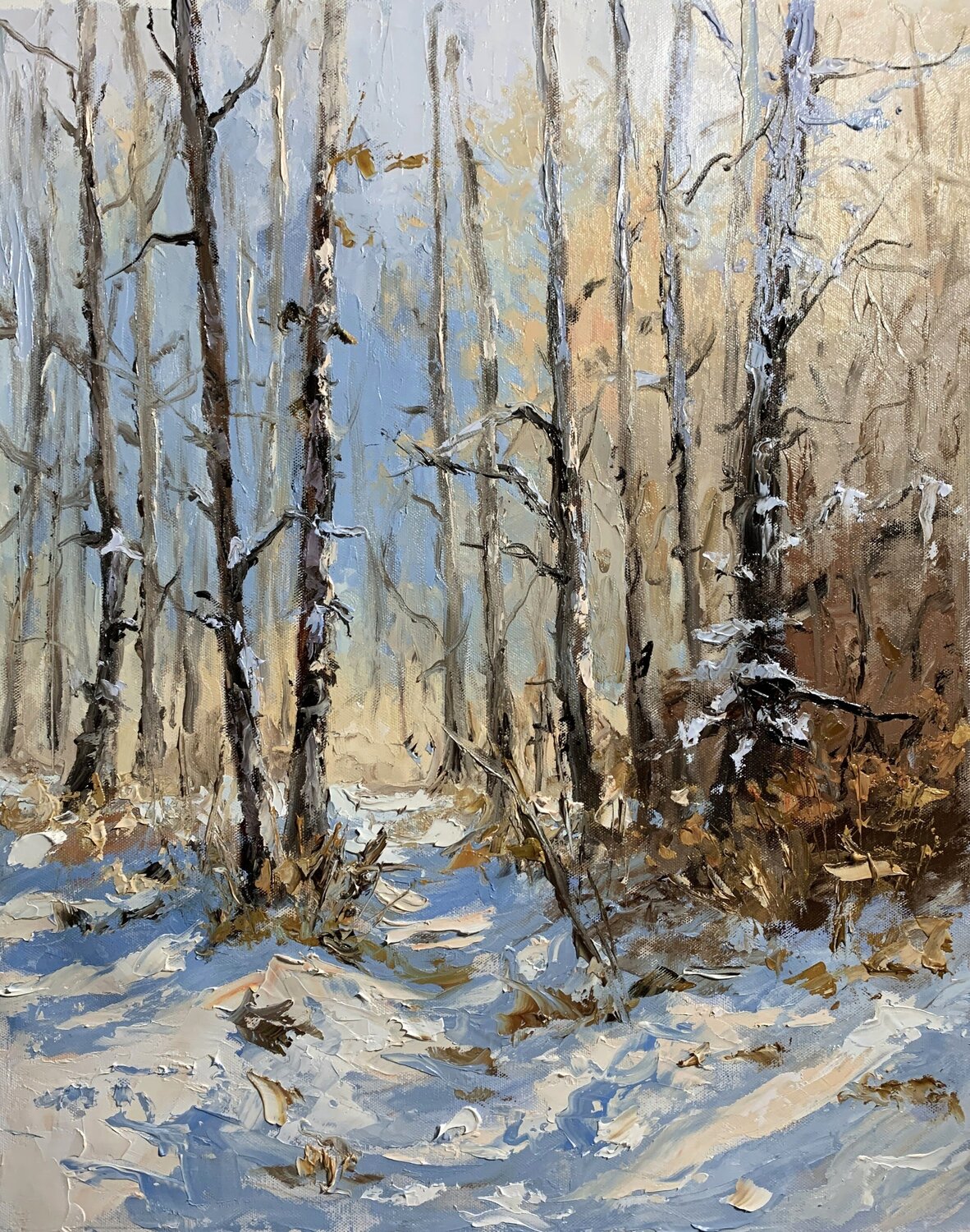 Winter light in the birchwoods. Vita Schagen Original painting for sale