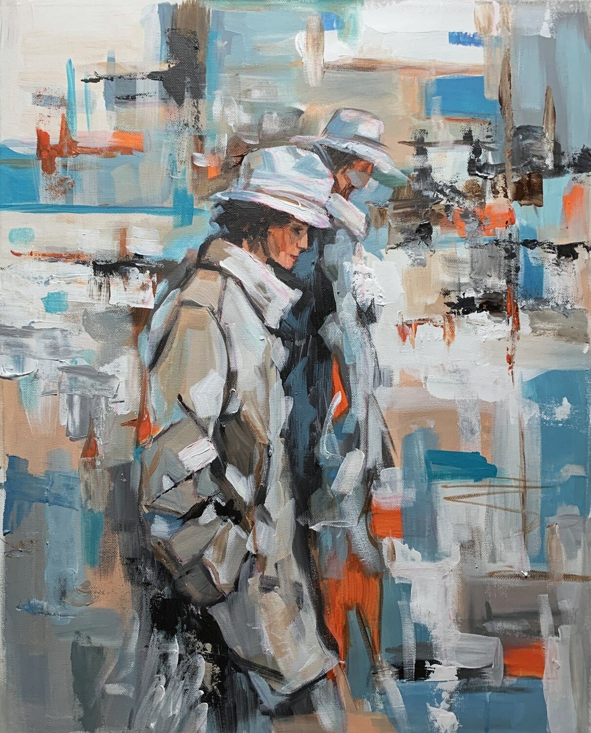 Urban Blue and Grey Walk. Vita Schagen Original painting for sale