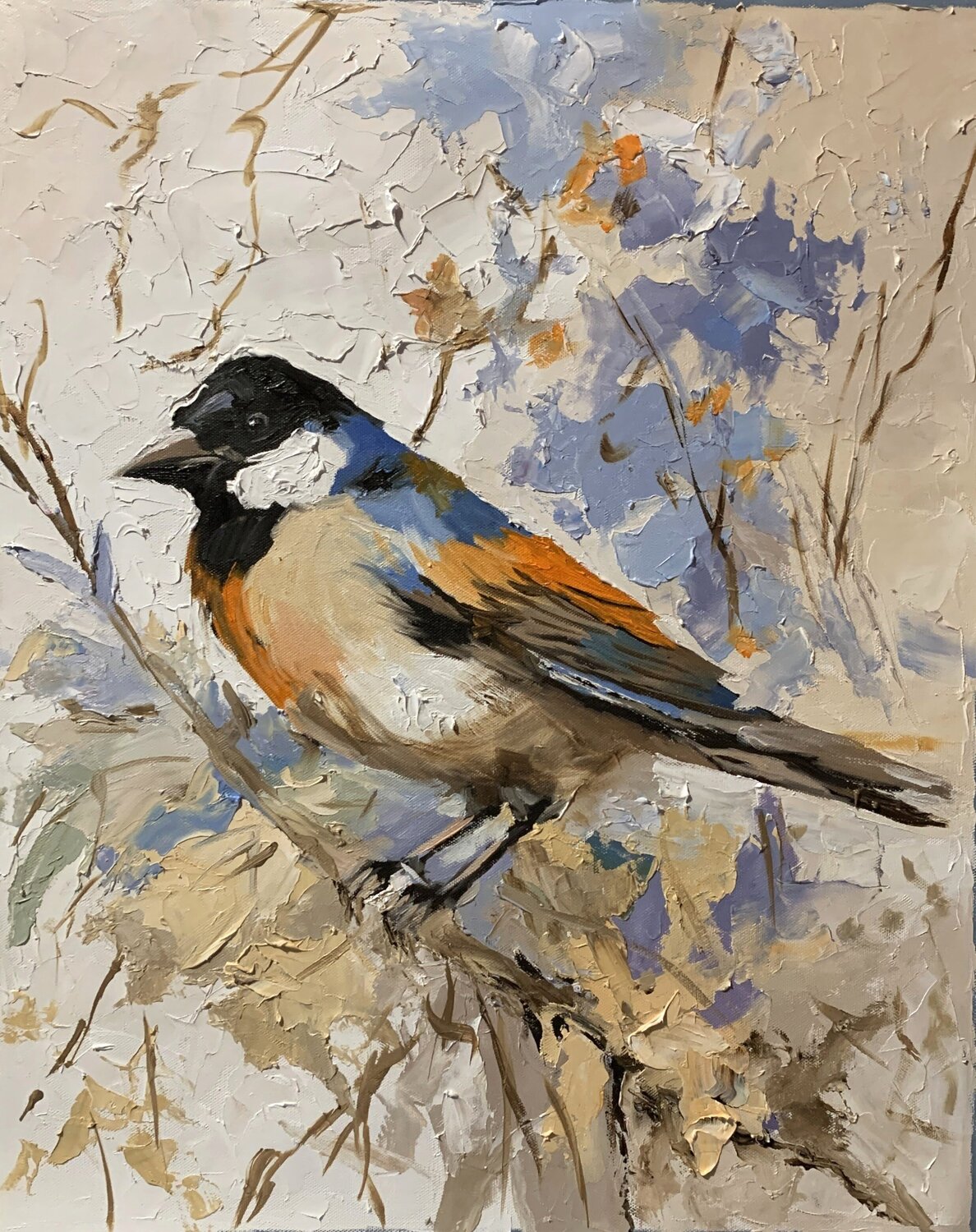 Winter Guest. The Varied Tit. Vita Schagen Original painting for sale