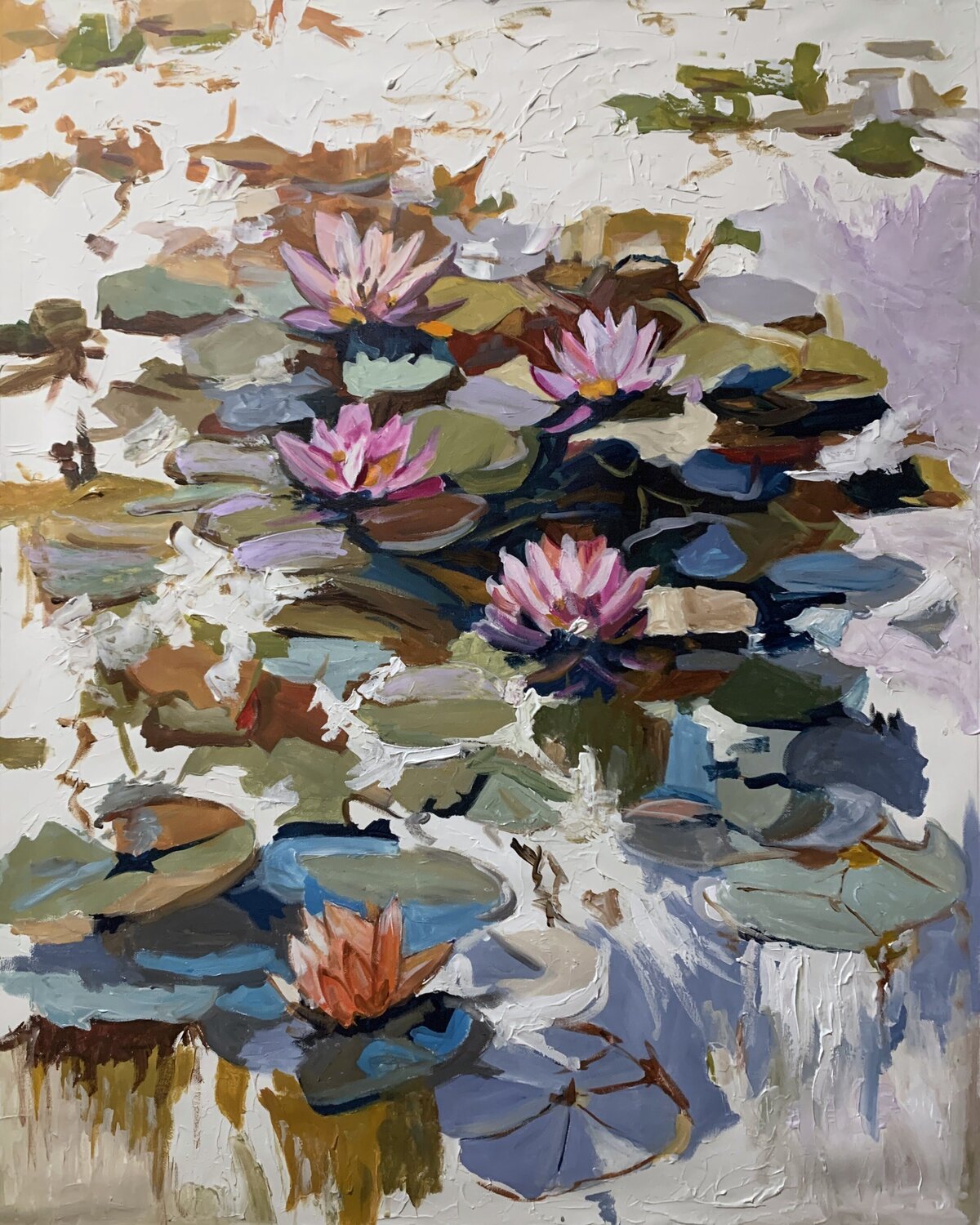 Summer Pond. Pink Water Lilies. Vita Schagen Original painting for sale