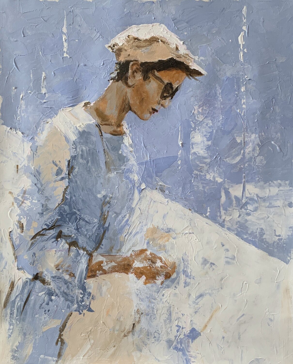 Quiet woman in Blue. Vita Schagen Original painting for sale