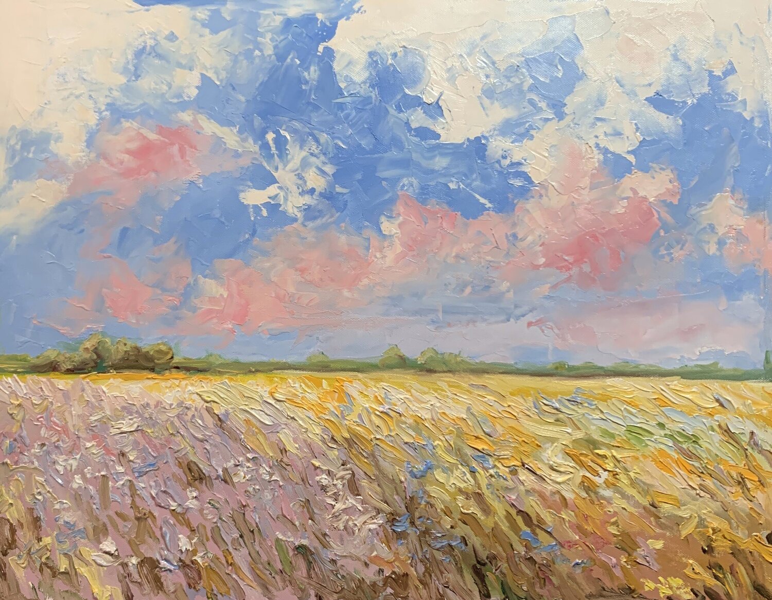 Pastel Sky Field Landscape. Vita Schagen Original painting for sale