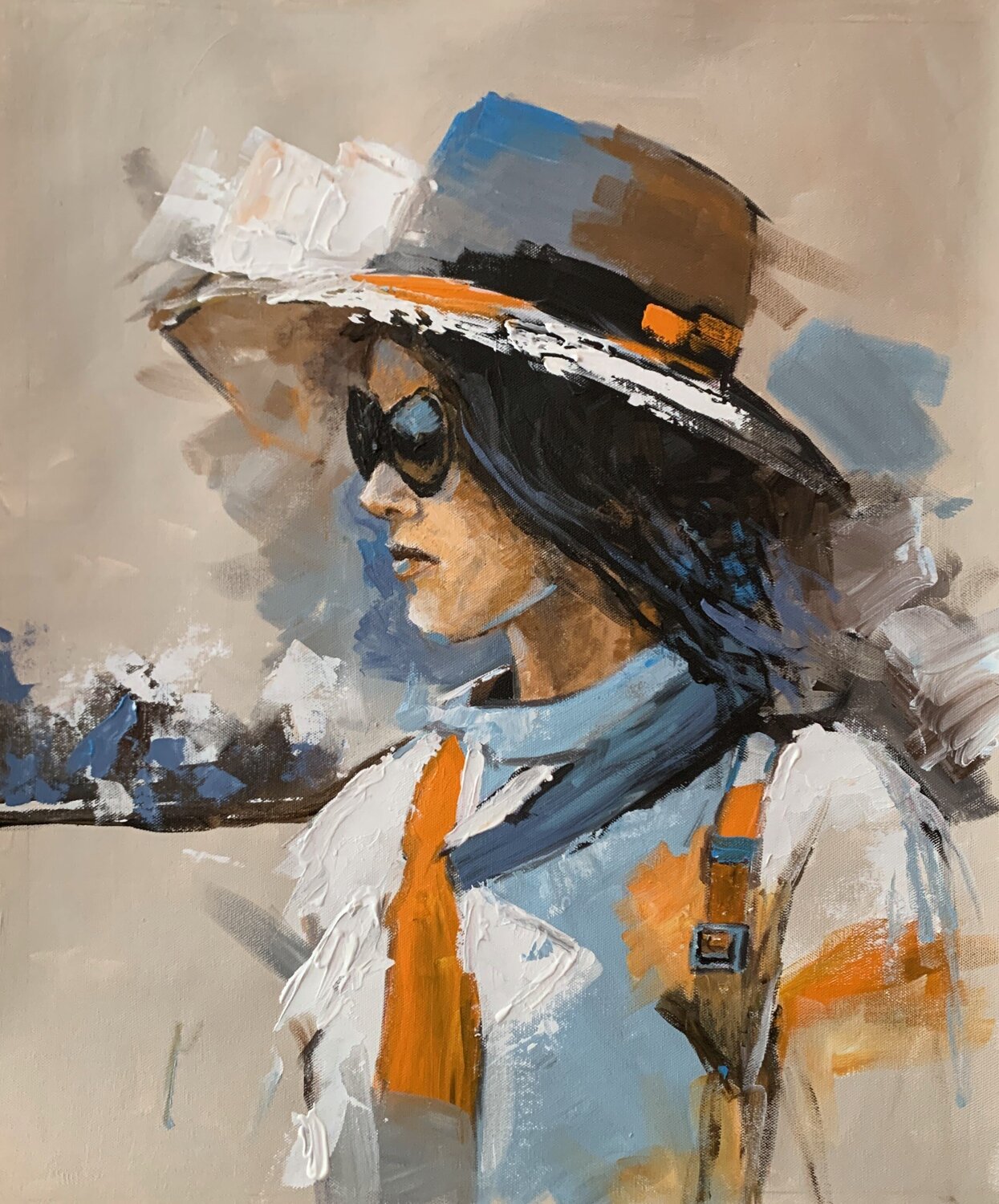 Fashion Woman Portrait in Hat. Vita Schagen Original painting for sale