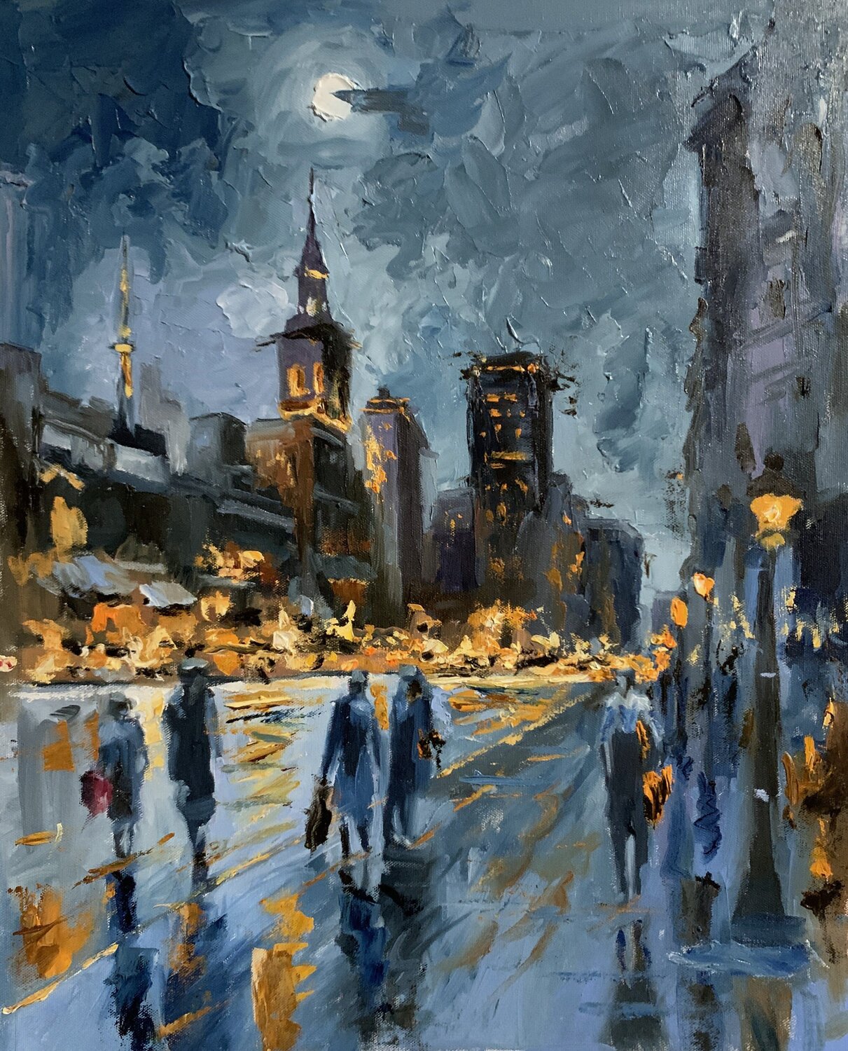 Night city lights. Vita Schagen Original painting for sale
