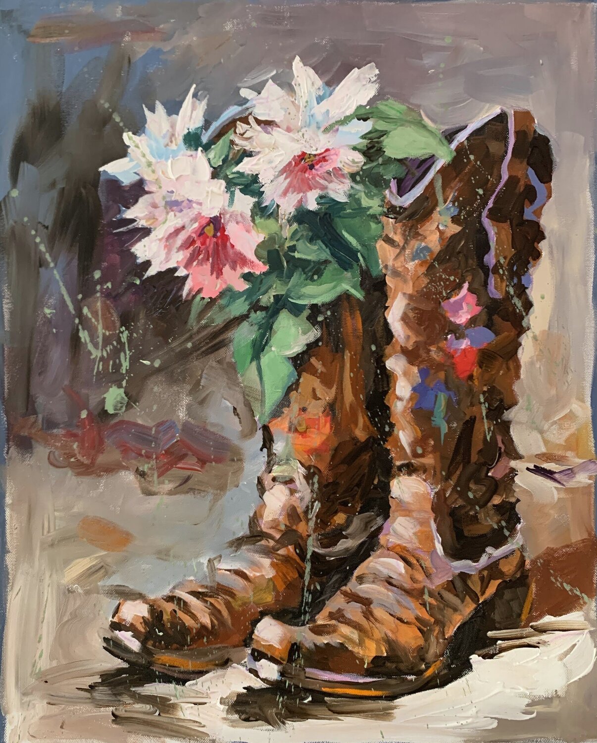 Cowboy Boot Bouquet. Vita Schagen Original painting for sale