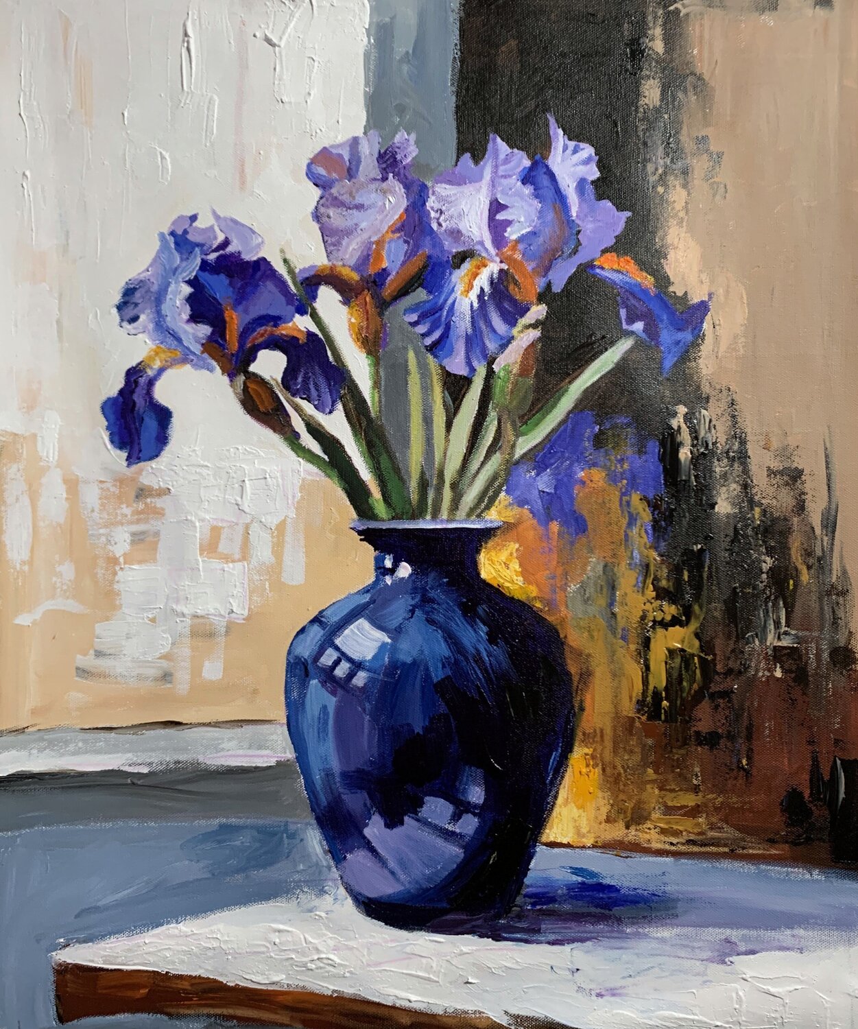 Purple Iris Still Life Vita Schagen Original painting for sale