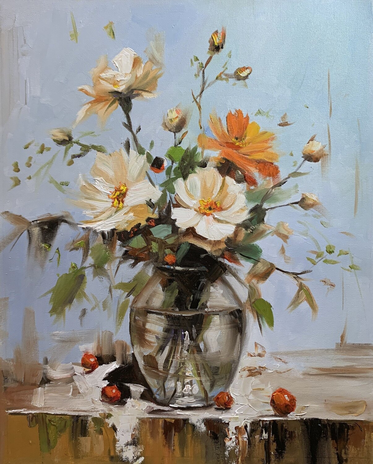 Wildflower Bouquet in Glass Vase. Vita Schagen Original painting for sale