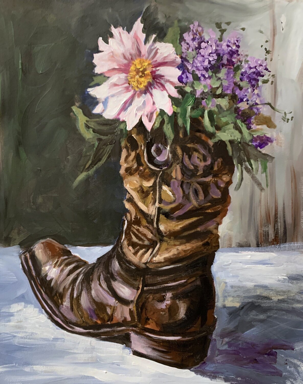 Cowboy Boot with Wildflowers. Vita Schagen Original painting for sale