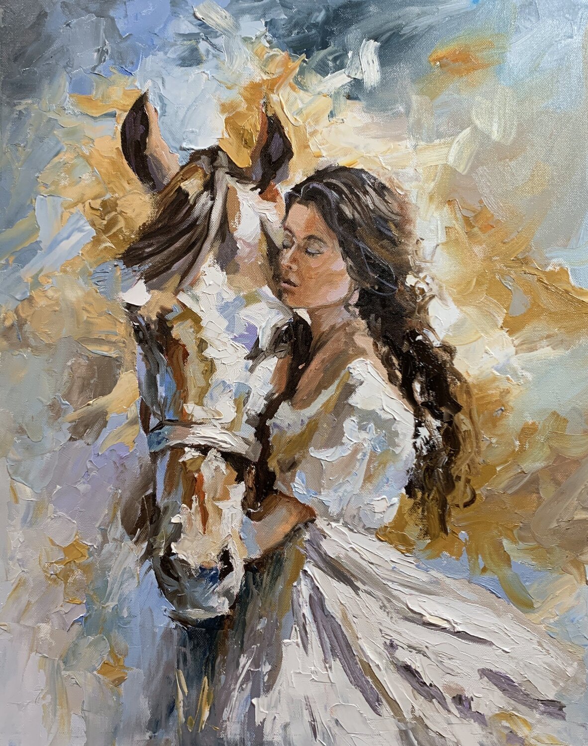 Woman with Horse Portrait. Vita Schagen Original painting for sale