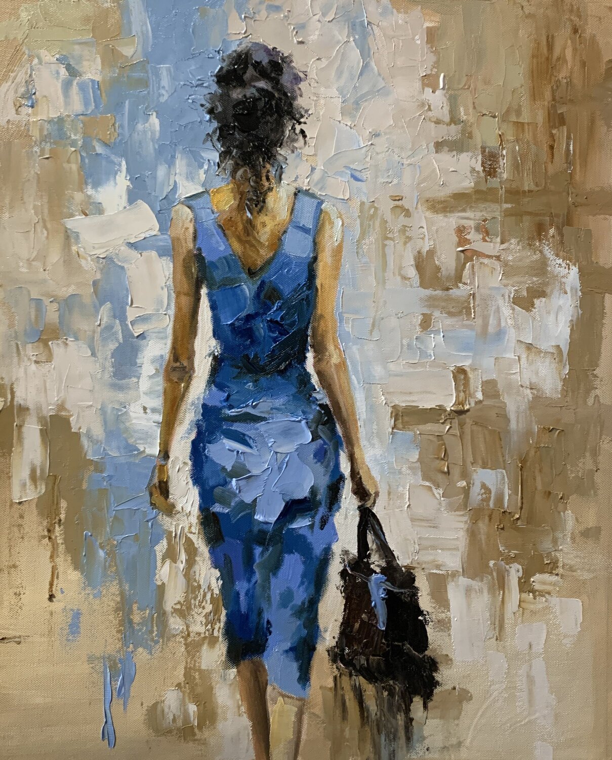 Woman in Blue dress. Vita Schagen Original painting for sale