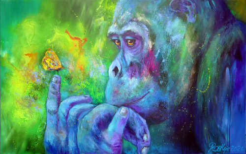 Gorilla mit Schmetterling- Karabo by Manuela Rathje, Painting for Sale on Select