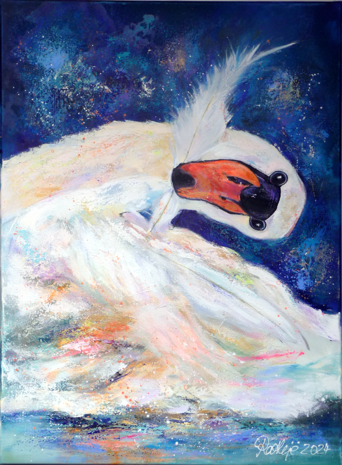white feather Manuela Rathje Original painting for sale