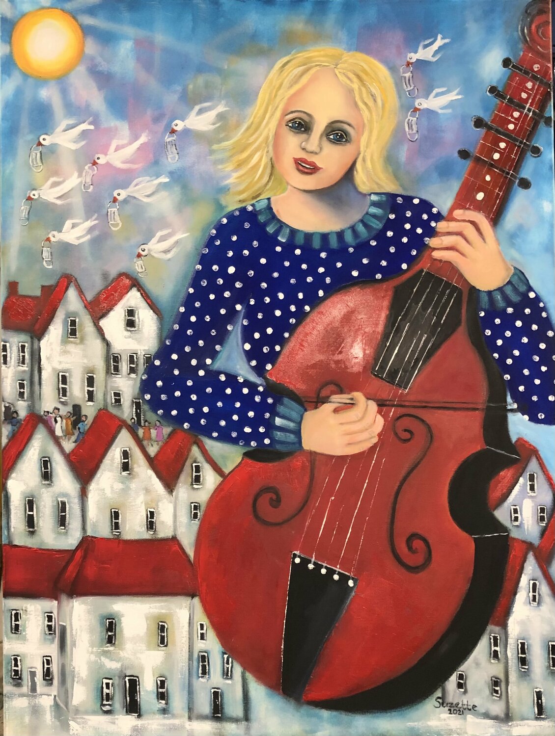 The Song Spread all over the World Suzette Datema Original painting for sale