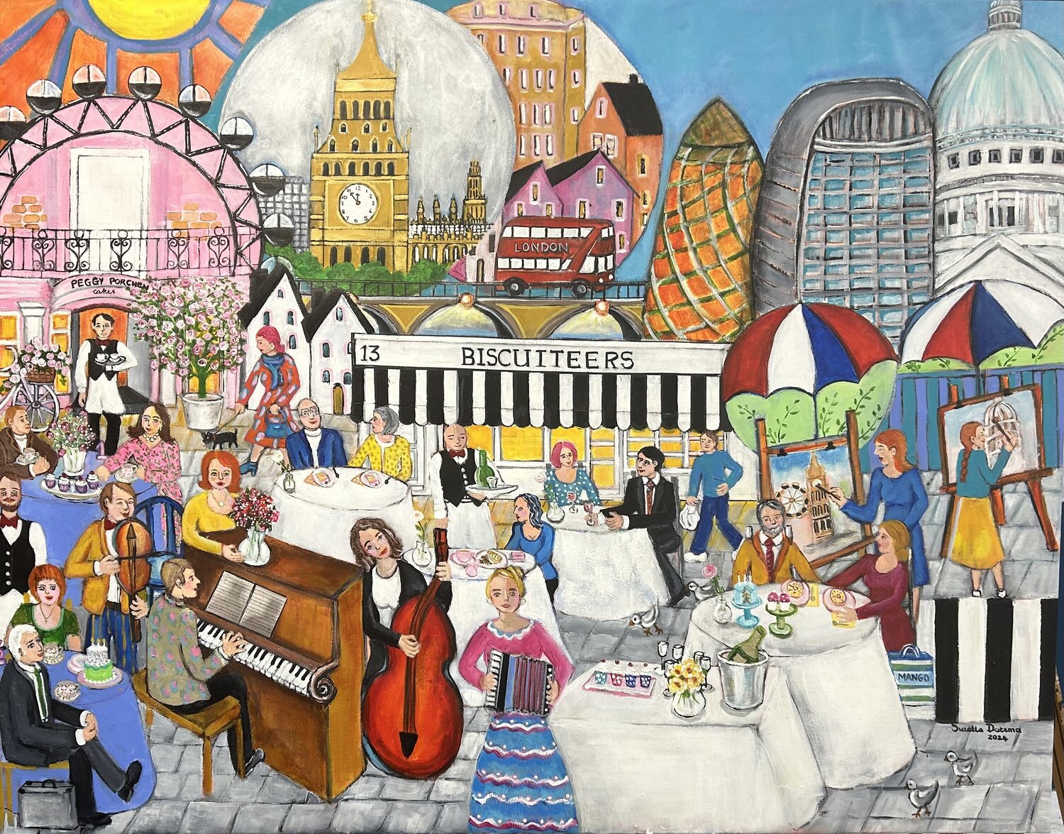 The Joy of Arts ,Tarts and Notes in London Suzette Datema Original painting for sale