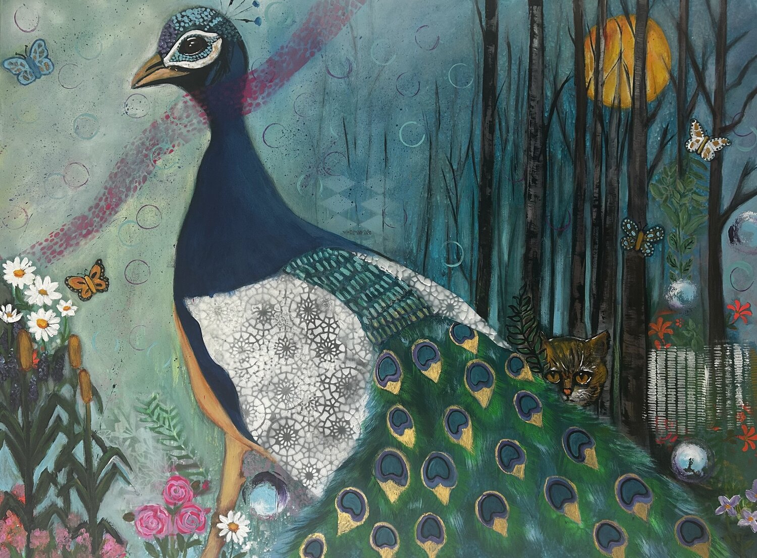 The Peacock’s garden Suzette Datema Original painting for sale