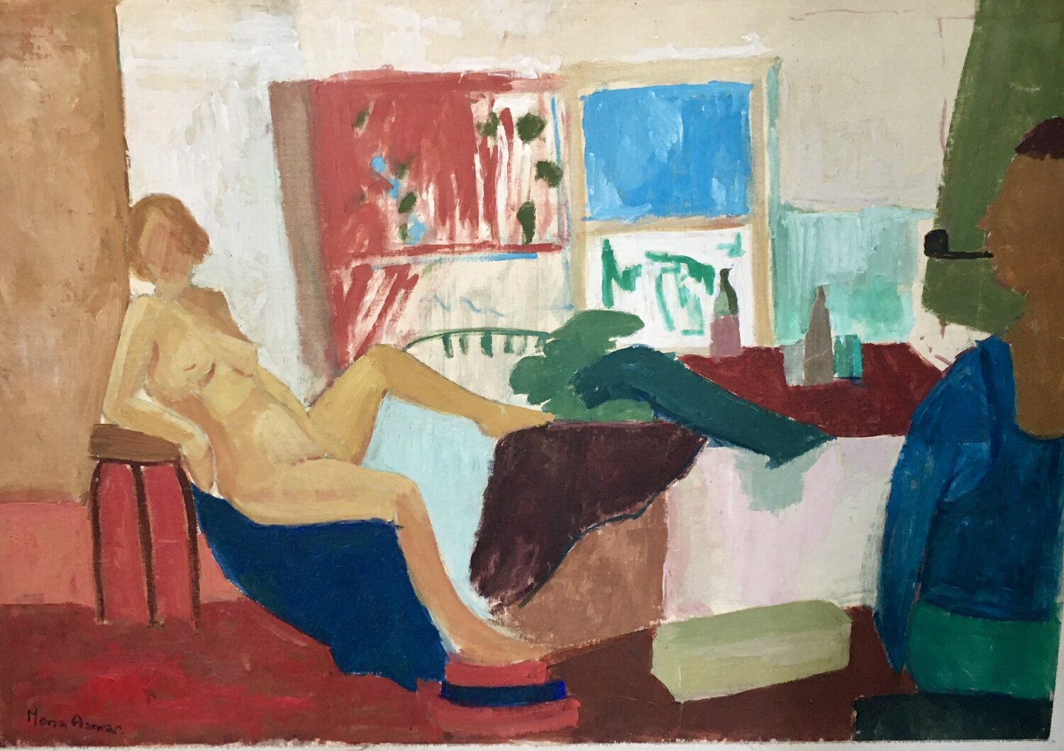 The artist and his model Mona Asmar Hecker Original painting for sale