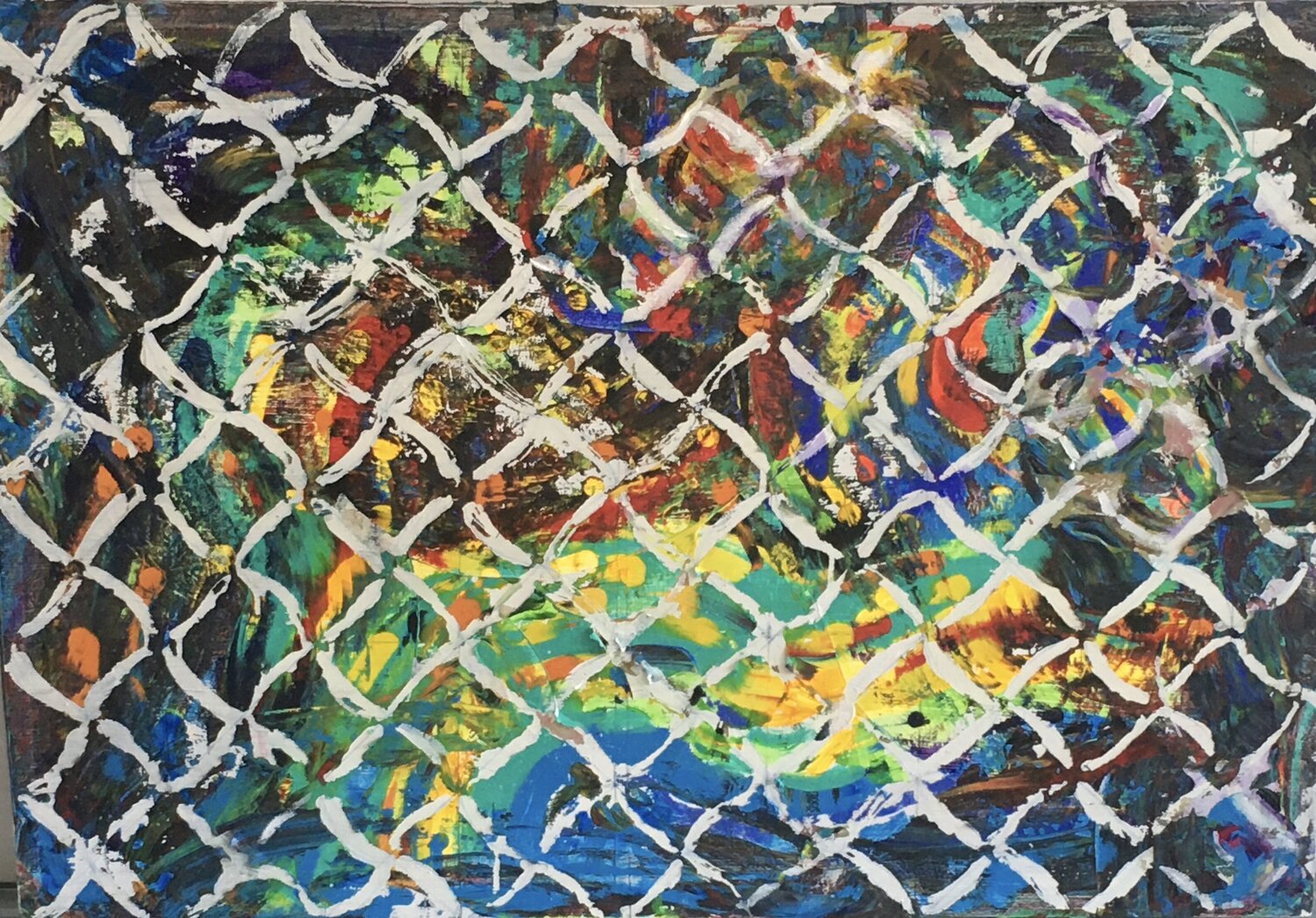 SHRUBS BEYOND THE FENCE Mona Asmar Hecker Original painting for sale