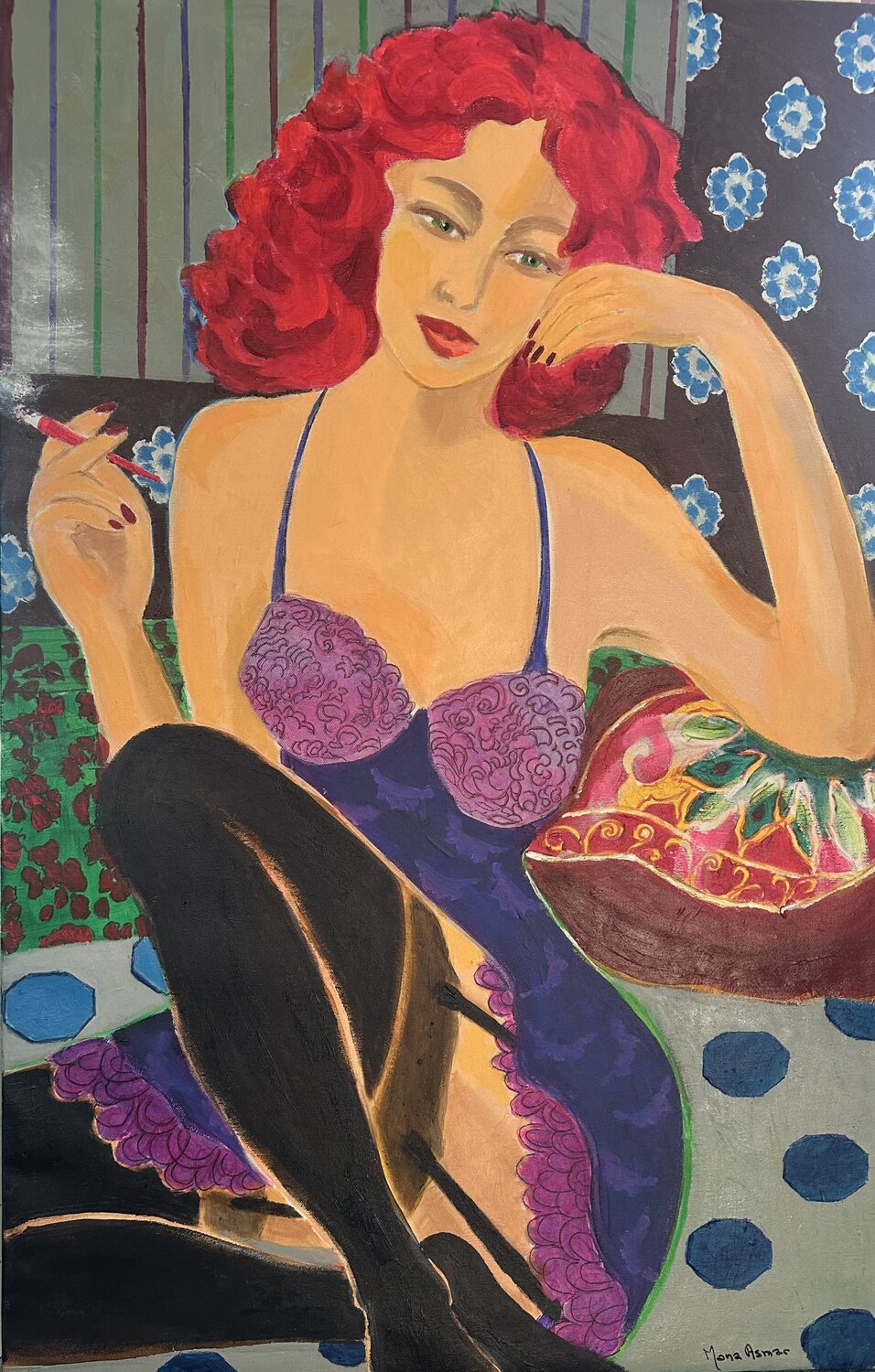 Red Boudoir Mona Asmar Hecker Original painting for sale