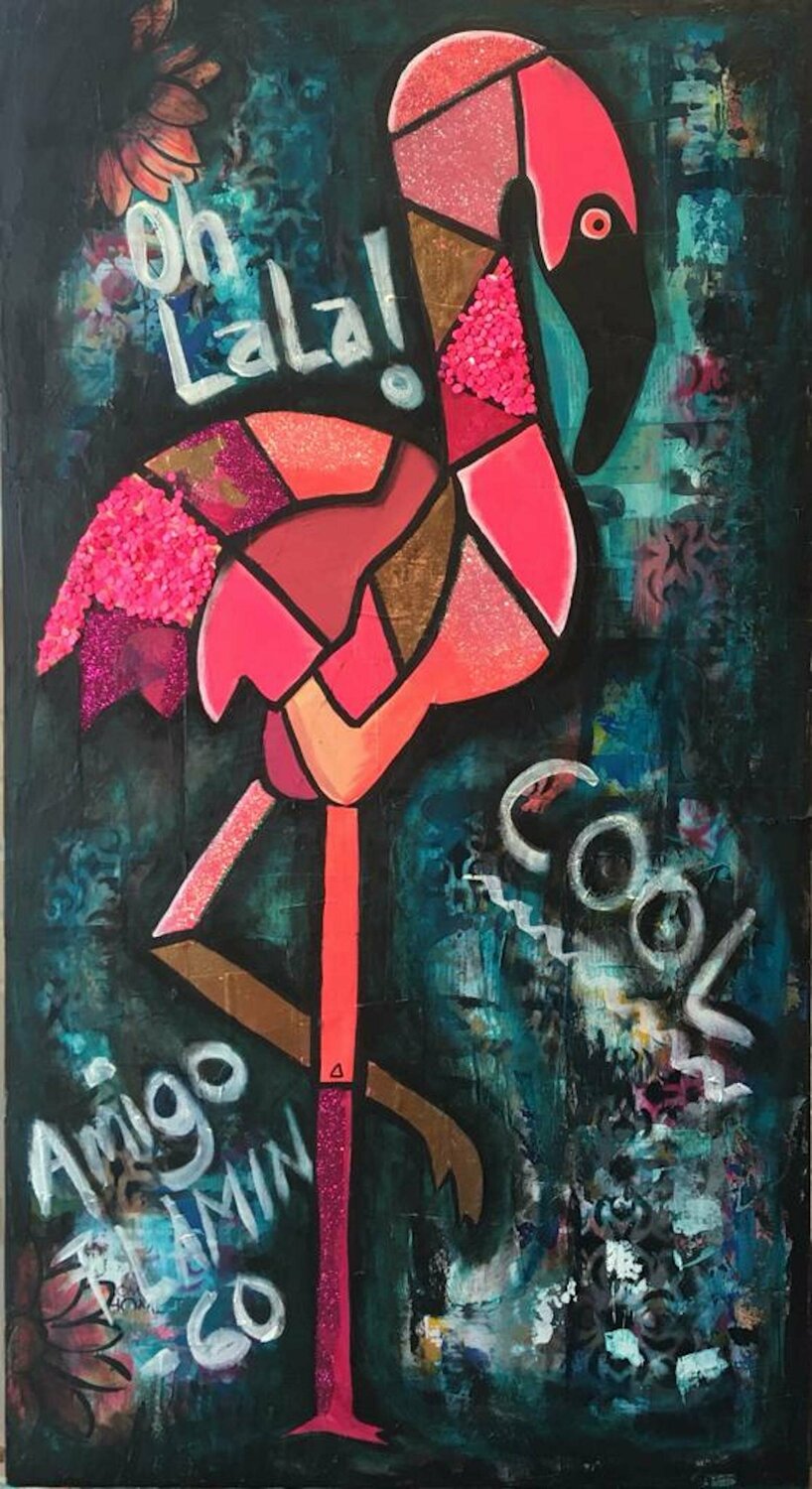 Animal  Totem Flamingo ( Love - Amor ) Cinthya Picazo Original painting for sale