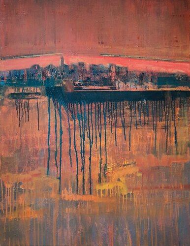 Burning field reflected in the clouds by Yaryna Shumska, Painting for Sale on Select