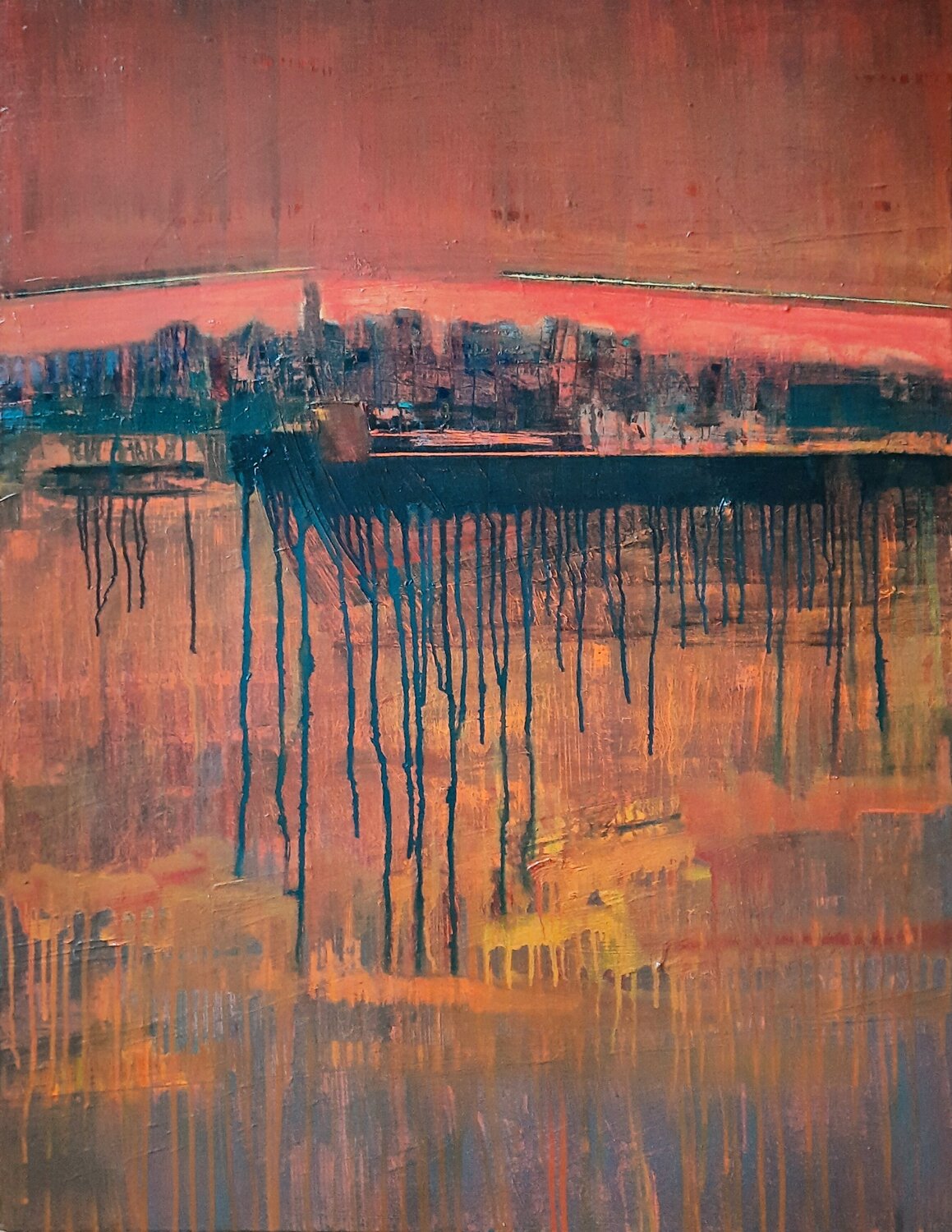 Burning field reflected in the clouds Yaryna Shumska Original painting for sale