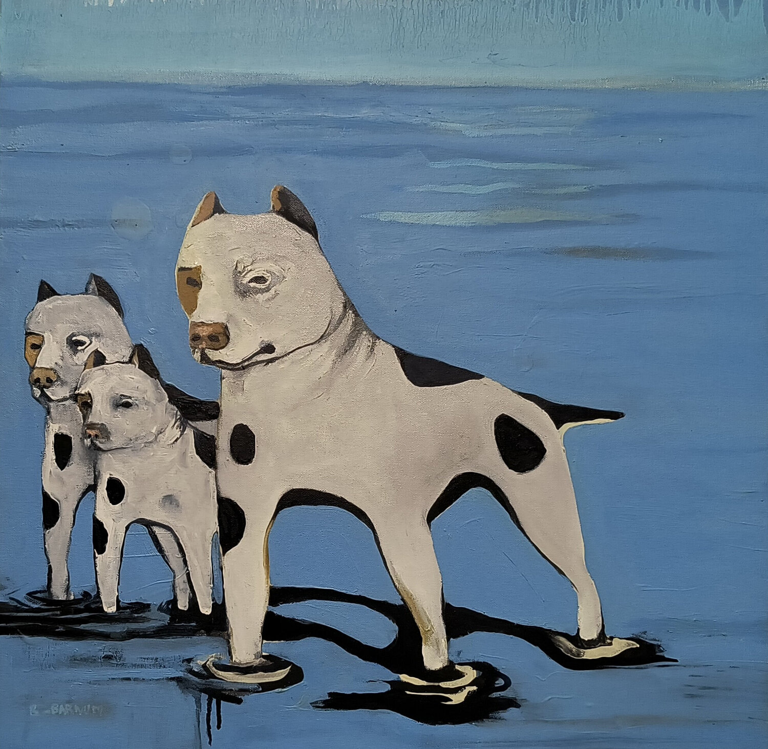American Bulldog Family Knee deep Brenda Barnum Original painting for sale