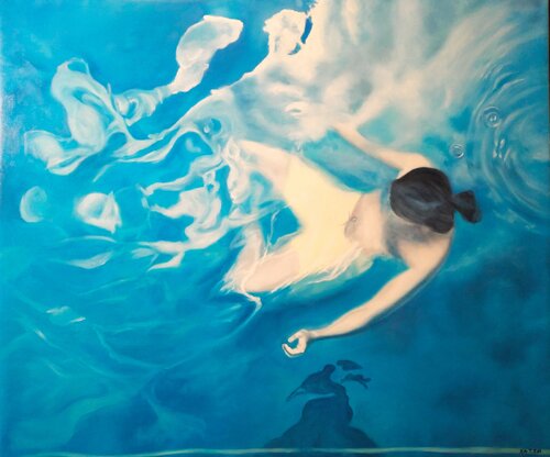 C'était comme voler dans les nuages ​​et nager dans le ciel by Katerina Hatzi, Painting for Sale on Select