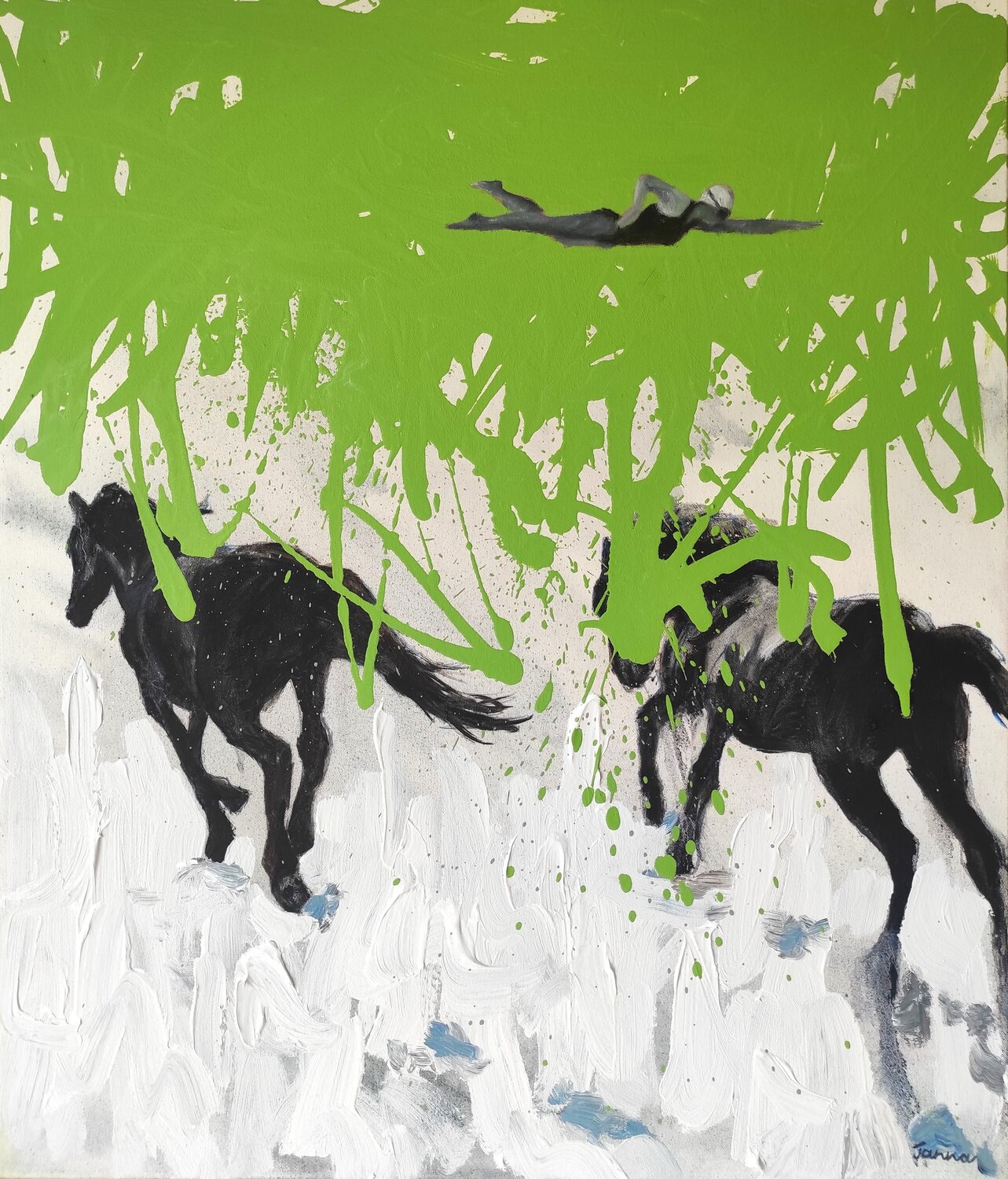 Galloping into Green Janna Prinsloo Original painting for sale