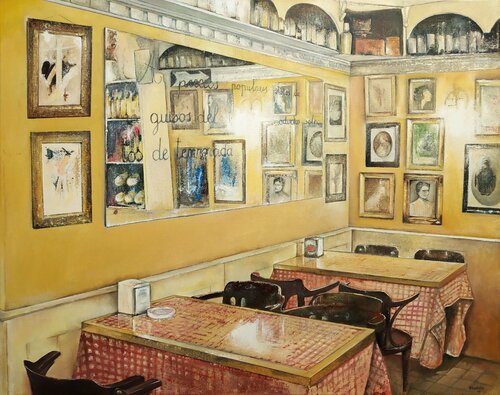 Comedor interior de la Republicana en Zaragoza by Tomás Castaño, Painting for Sale on Select