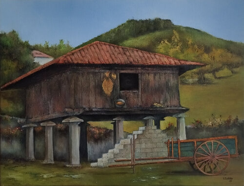 Hórreo asturiano by Tomás Castaño, Painting for Sale on Select