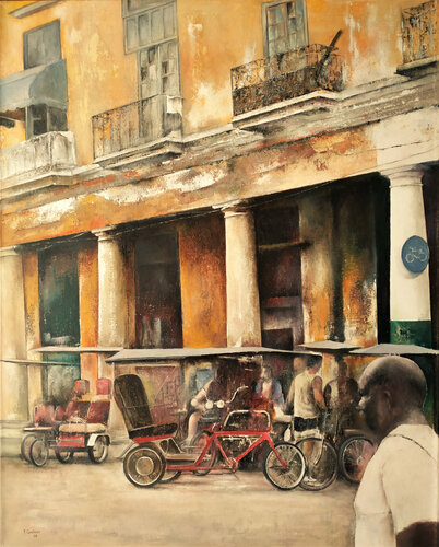 Parada Bici-Taxi- Habana vieja by Tomás Castaño, Painting for Sale on Select
