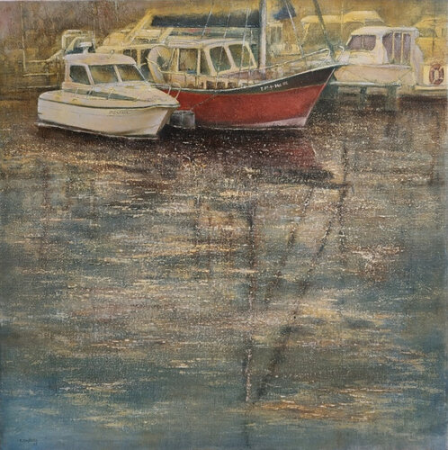 Barcas en Puertochico-Santander by Tomás Castaño, Painting for Sale on Select