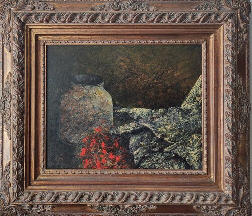 Bodegón con flores rojas by Tomás Castaño, Painting for Sale on Select