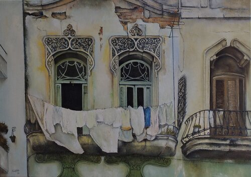Haban vieja- Ropa tendida by Tomás Castaño, Painting for Sale on Select